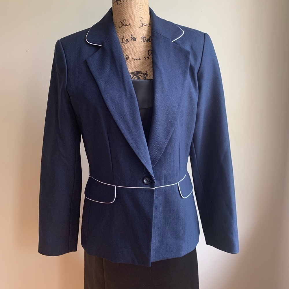 Stanley Blacker blue white trim blazer jacket 10